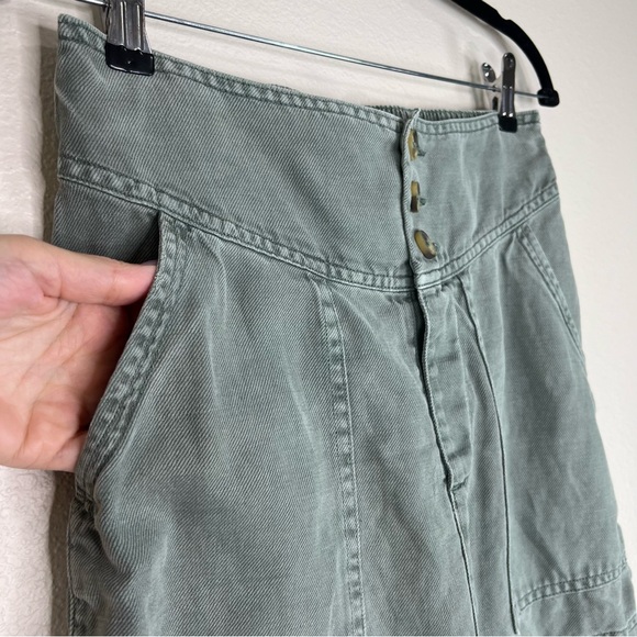 Aerie Washed Olive Green Linen & Lyocell Button Front Mini Skirt Sz S - Picture 4 of 13